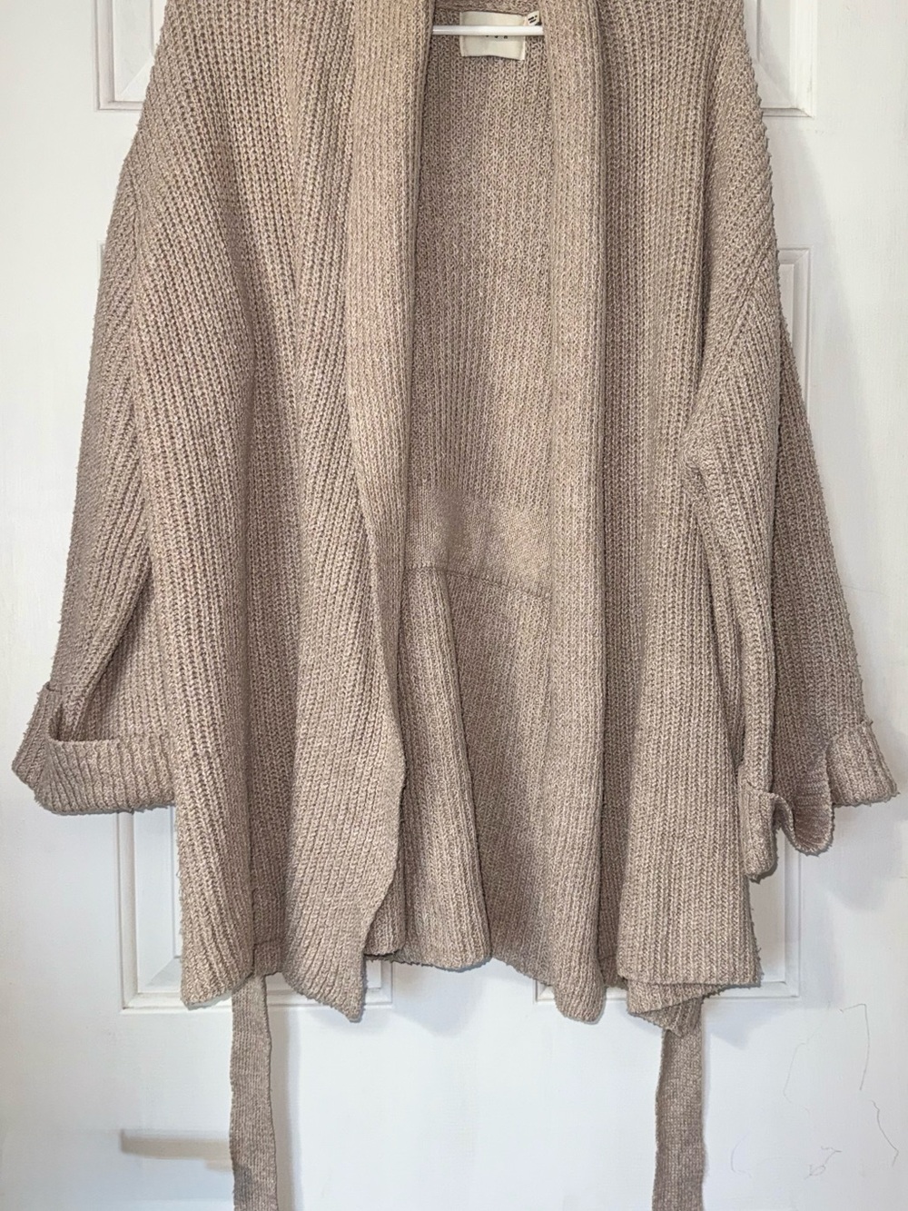 Beige Open Front Knit Cardigan Sweater